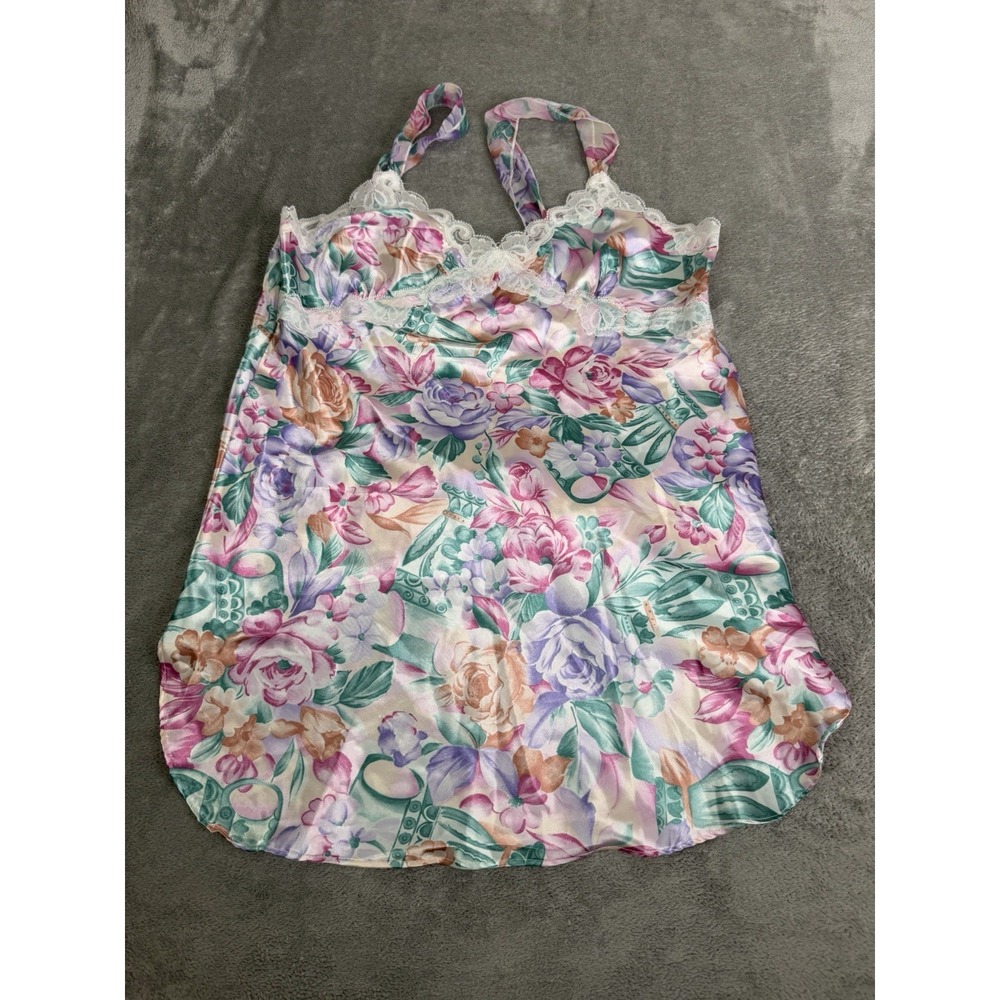 Vintage 90s California Dynasty Slip Dress Women's Size Large Lace Floral Fairy